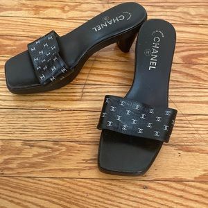 Vintage 90s Chanel Logo Sandal Mules 39 US 8